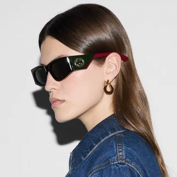 BRAND NEW Gucci GG1664S 002 Havana Red Green Rectangle Unisex Sunglasses - Picture 1 of 9